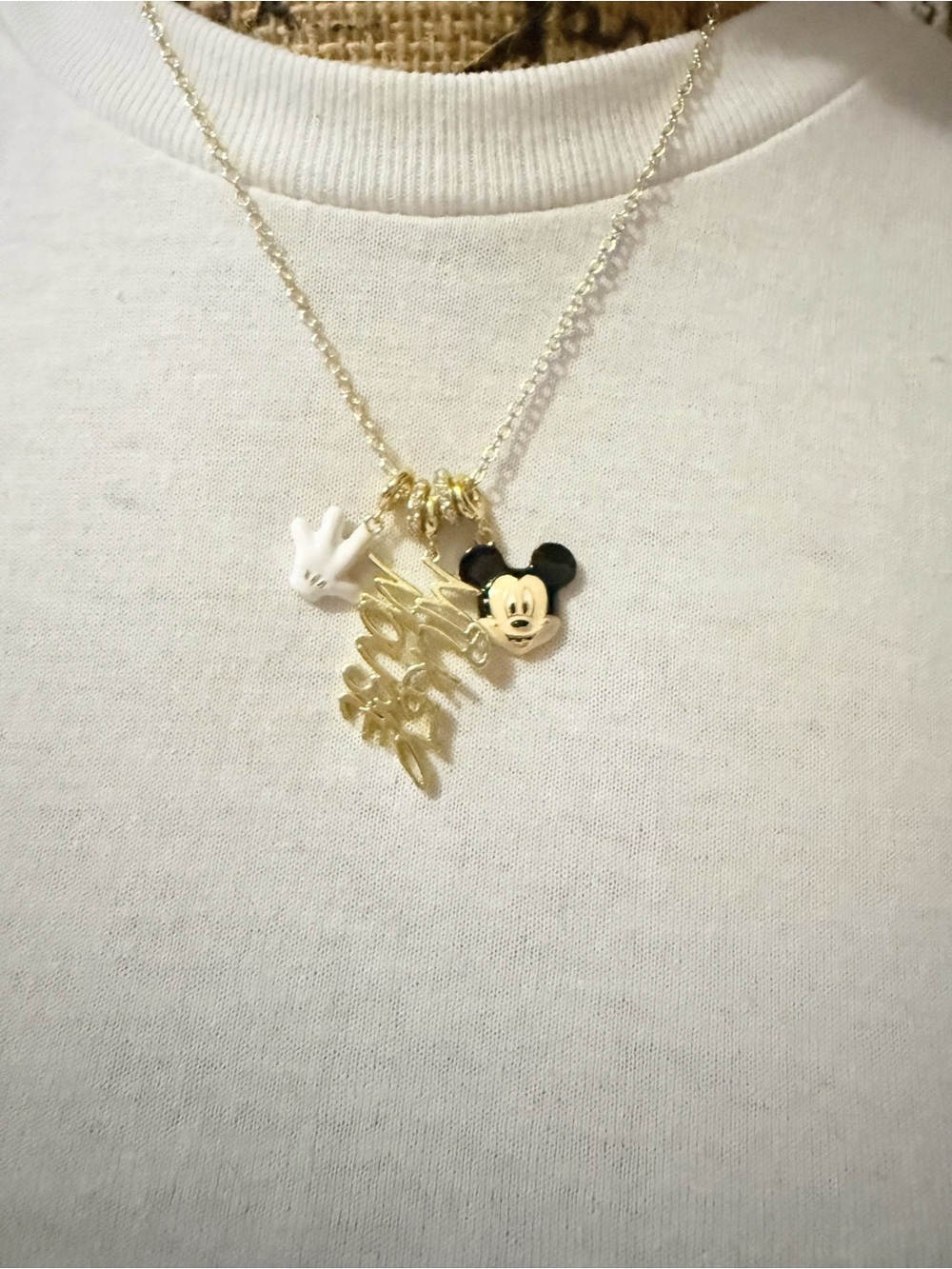 BaubleBar Gold Tone Mickey Charm Necklace with Black and White Accents